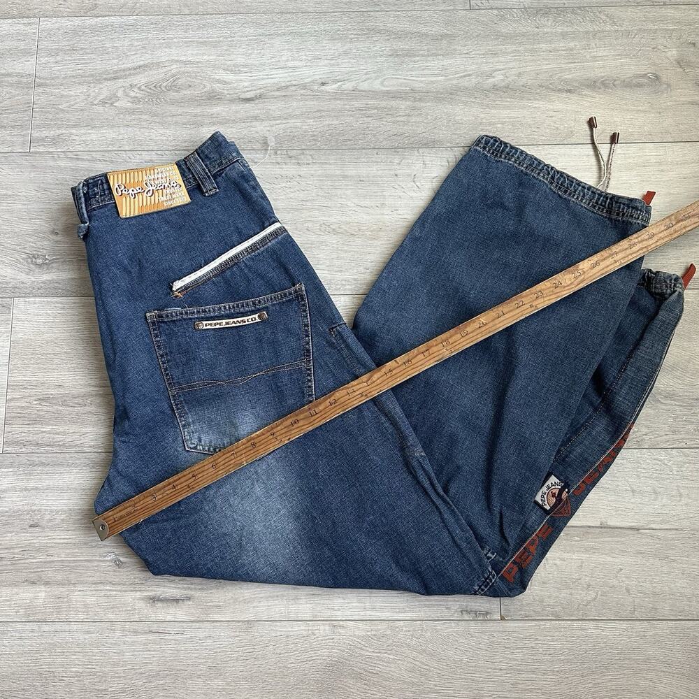 Vintage Pepe Jeans Denim Y2K Ultra Baggy Jeans Pants 34x32 Men Faded Drawstring - Picture 8 of 9